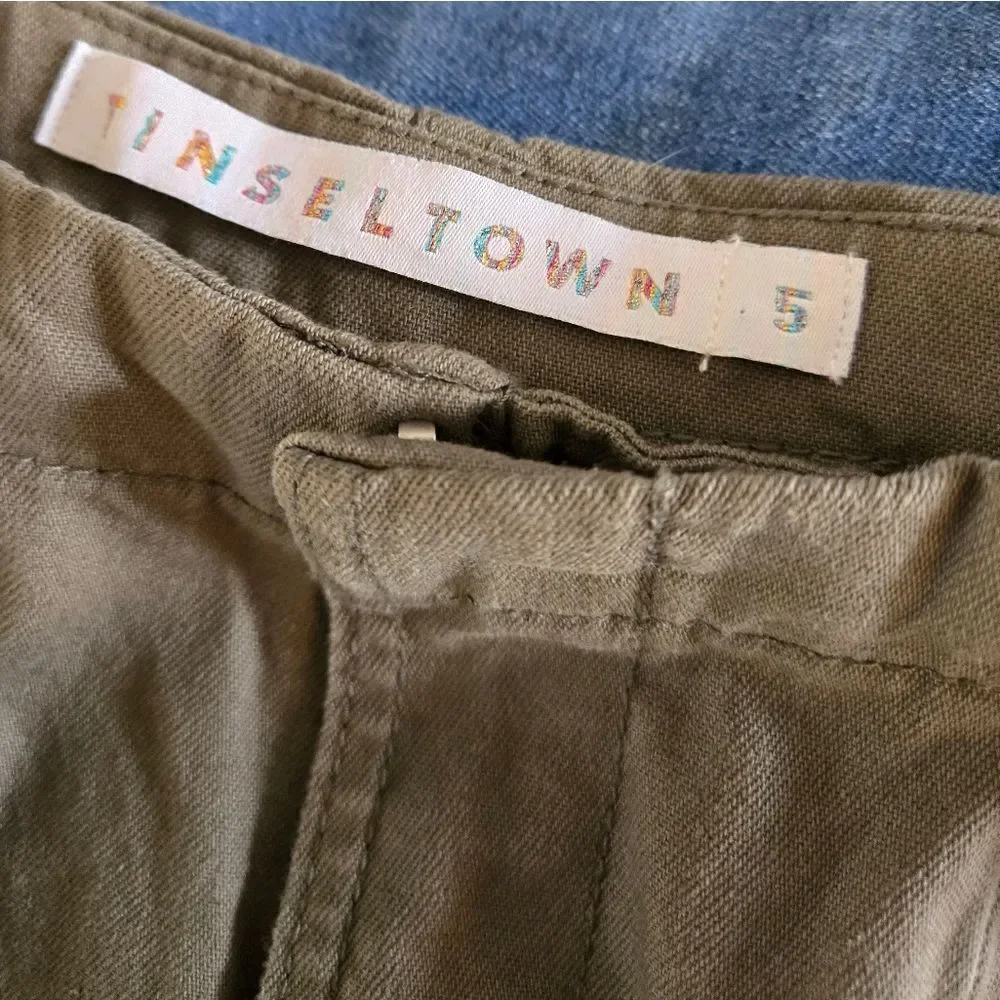Tinseltown Green Wide Leg Cargo Trouser Pants - Picture 5 of 6